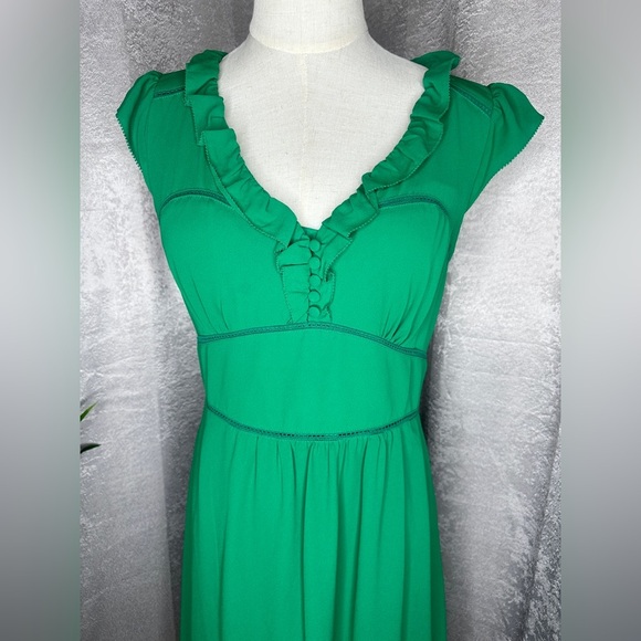 Maeve Green Midi Dress with Ruffle Details - Picture 4 of 13